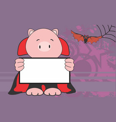 Piggy Kid Cartoon With Dracula Costume Holding