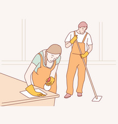 Woman And Man Cleaning Service With Professional