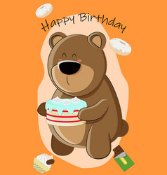 Cute Birthday Card With Teddy Bear And Cake