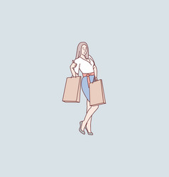 Woman Cheerful Posing Holding Shopping Bags