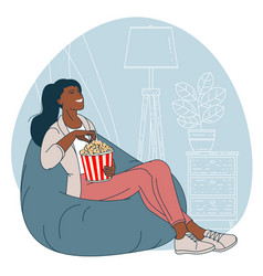 Woman With Popcorn Is Watching Tv