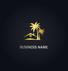 Home cottage palm tree gold logo Royalty Free Vector Image