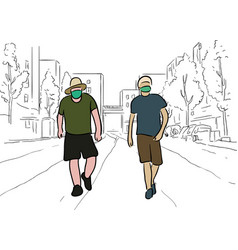 Men Walking In Street With Face Mask