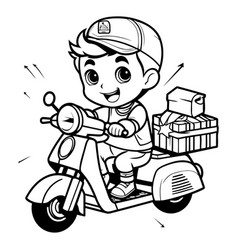 Black And White Cartoon Of Cute Delivery Boy