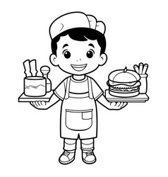 Cute Chef With Hamburger And French Fries Cartoon