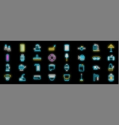 Equipment For Pool Icons Set Neon