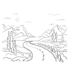 Mountain road sketch Royalty Free Vector Image