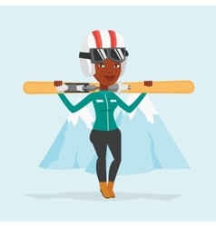 Woman Holding Skis