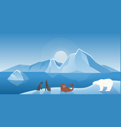 Arctic Or Antarctica Winter Landscape With Cute