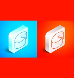 Isometric Line Cheese Icon Isolated On Blue And