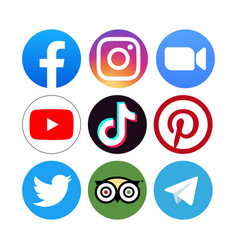 Set Of Different Round Popular Social Media