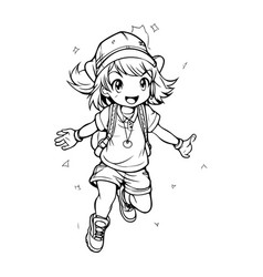 A Little Girl In Hat And Shorts Jumping