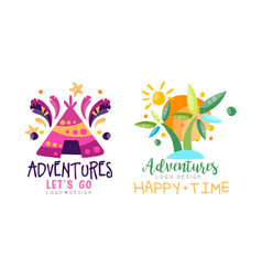 Adventures Happy Time Logo Design Set Let Go Hand