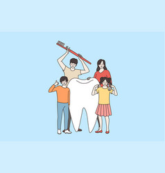 Happy Family With Children Encourage Tooth Hygiene