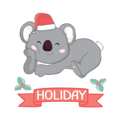 Koala Bear Baby In Red Christmas Hat Cute