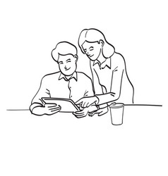 Line Art Business People Using A Digital Tablet