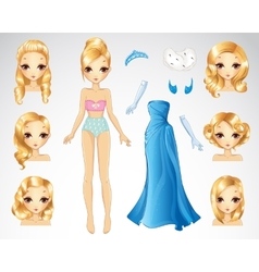 Blonde Hair Set Of Blue Paper Doll