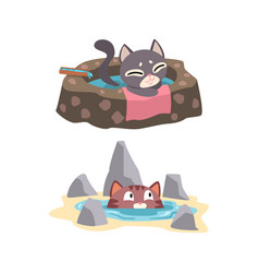 Cute Cat Character Taking Japanese Hot Spring Bath