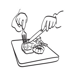 Line Art Hands Holding Knife And Fork Cutting