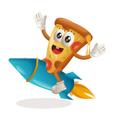 Cute Pizza Mascot Flying On Rocket