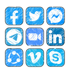 Set Of Popular Mobile Apps Icons In Marker Hand