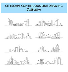 Set Of Cityscape Line Design Beautiful City View