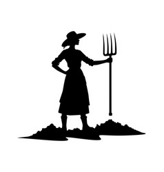 Woman Farmer Working With A Fork Silhouette