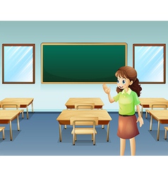 A Teacher Inside The Empty Classroom