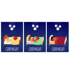 Children Sleeping In Bed - Cartoon Poster Set