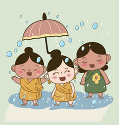 Three Women Celebrating Songkran Thai New Year