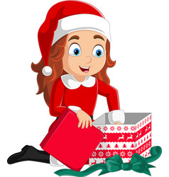 Cartoon Little Girl Opening Present Box