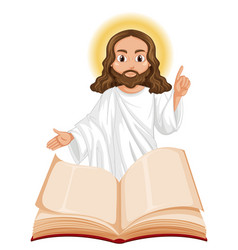 Jesus Christ With Open Bible Cartoon Character