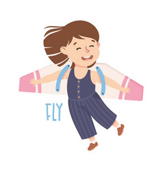 Little Girl Flying With Toy Plane Wings