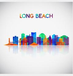 Long Beach Skyline Silhouette In Colorful