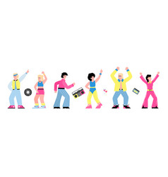 80s Disco Party Banner With Dancing People Flat