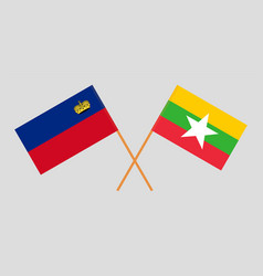 Crossed Flags Of Liechtenstein And Myanmar