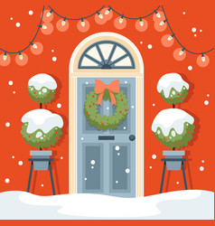 Flat Christmas Season House Door