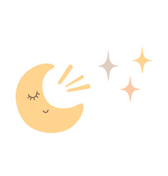 Cute Crescent Moon And Stars Flat