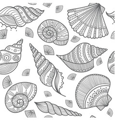 Sea Theme Seamless Pattern In Doodle Boho Style Vector Image