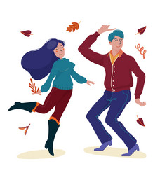 Young Man In Cardigan And Woman In Sweater Dancing