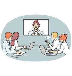 Businesswoman Talk On Video Call With Colleagues