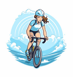 Cyclist Woman Riding Bicycle On Blue Sky