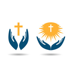 Hands Holding Cross Icon And Church Logo Design