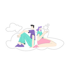 Dreaming Man And Woman Couple With Head In Cloud