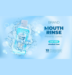 Mouse Rinse Or Mouthwash Bottle With Water Splash