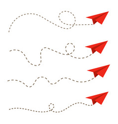 Set Of Red Paper Airplane With Dotted Line