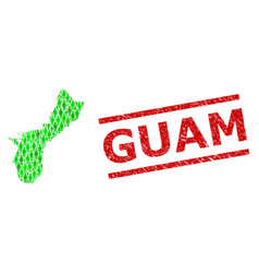 Scratched Guam Stamp Seal And Green People