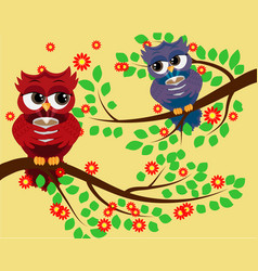 2 Red Cute Flirtatious Owls On Branches