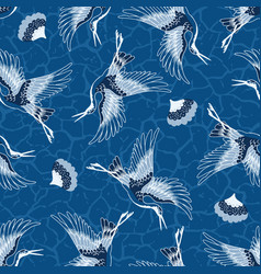 All Blue Cranes And Flowers Seamless Patter