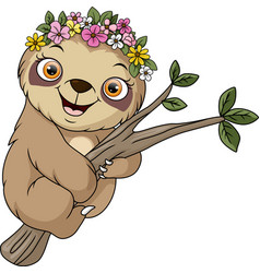 Cute Sloth Cartoon On Tree Branch